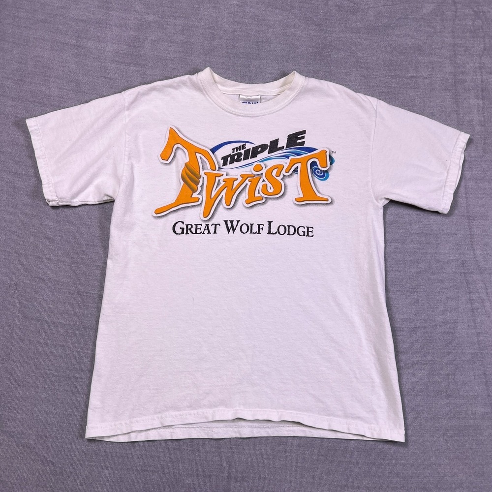 Gildan Heavy Cotton Boys White Great Wolf Lodge The Triple Twist T-Shirt Size L